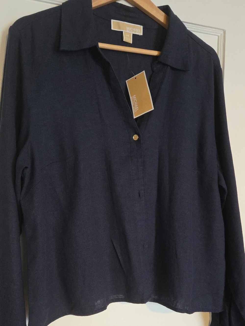 Michael Kors Navy Button-Front Shirt Linen